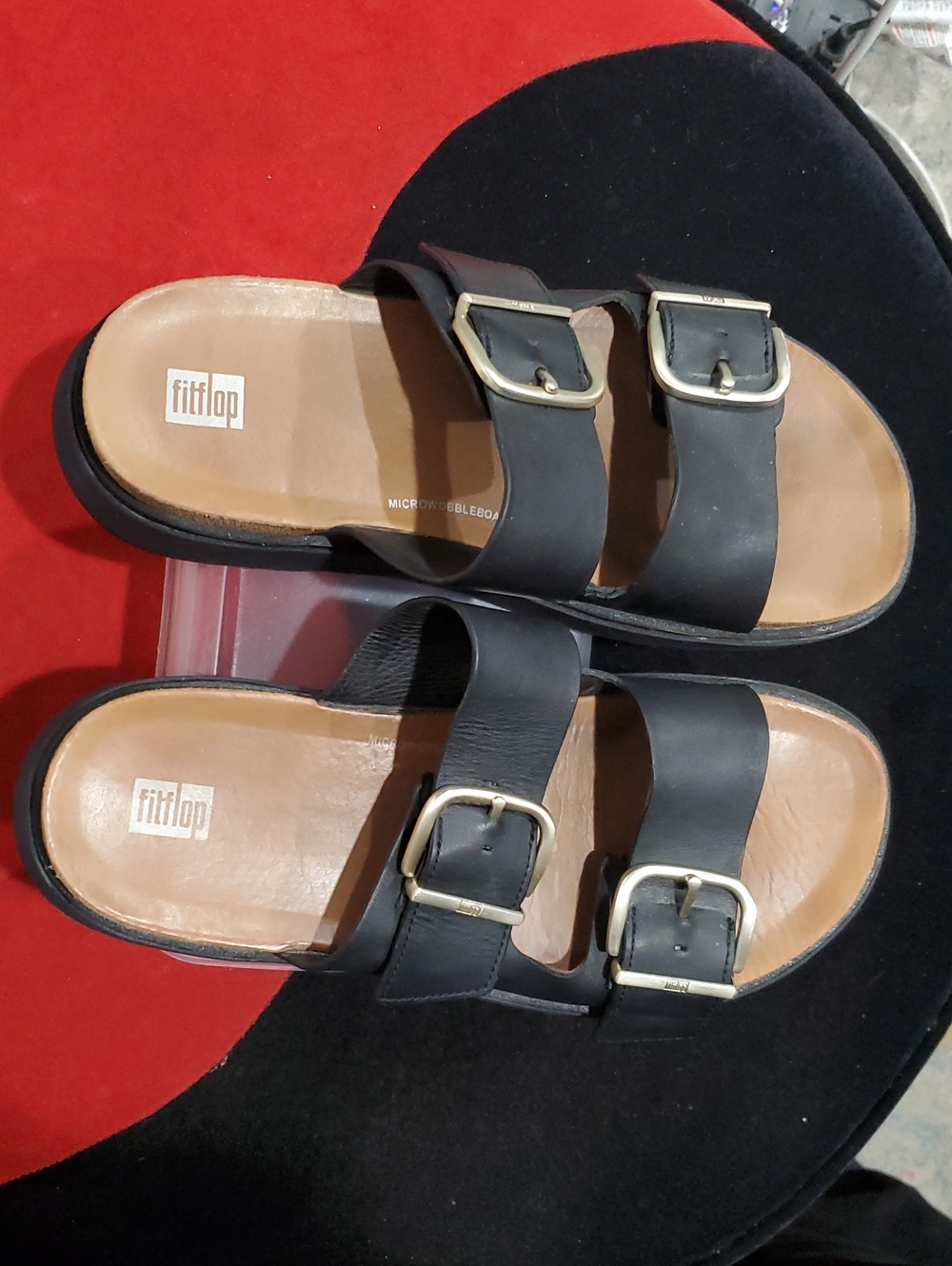 Fitflop GEN-FF Buckle Two-Bar Leather Slides In Black Size 8.5 - Picture 9 of 15